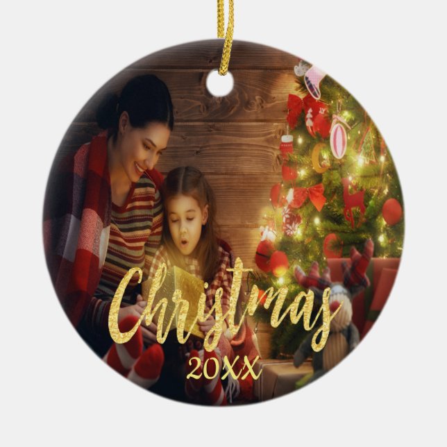 Weihnachtsfamilien-Foto Keramikornament (Vorne)