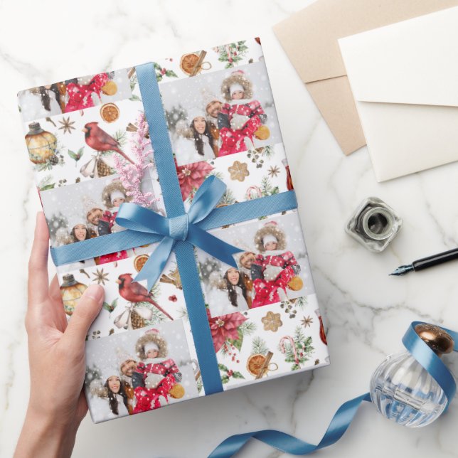 Weihnachtsfamilien Foto Rot-Weiß-Party Geschenkpapier (Schenken)
