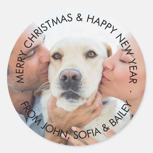 Weihnachtsfamilien-Foto und Textaufenthalt Runder Aufkleber (Vorderseite)