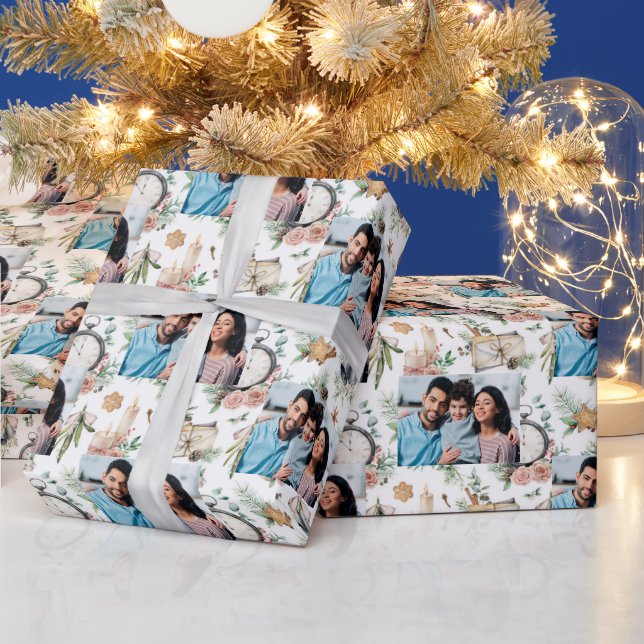 Weihnachtsfamilien Foto weiß Vintages Muster Geschenkpapier (Feiertage)