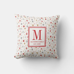 Weihnachtsfamilien-Initial-Monogramm Kissen