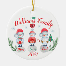 Weihnachtsfamilien Kinder Snowman Wasserfarbe Keramik Ornament