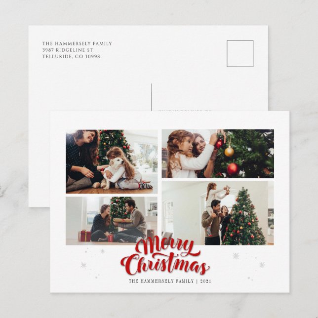 Weihnachtsfamilienfoto Collage Feiertagspostkarte (Vorne/Hinten)