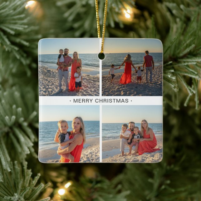 Weihnachtsfamilienfoto Collage Keramikornament (Baum)