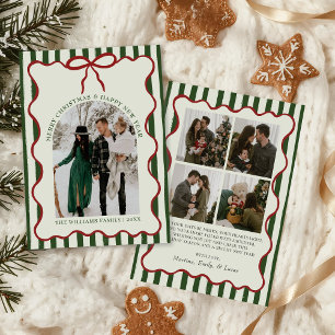 Weihnachtsfamilienfoto mit verspielter Schleife Feiertagskarte