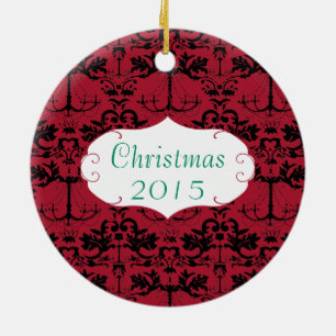 Weihnachtsfamilienfoto Roter Kronleuchter Damast Keramik Ornament
