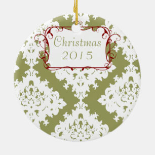 Weihnachtsfamilienfoto Sage Green Damast Keramik Ornament