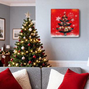 Weihnachtsfamilienfoto-Schneebaum Quadratische Wanduhr