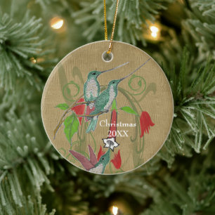 Weihnachtsfamilienfoto Vintage Kolibris Keramikornament