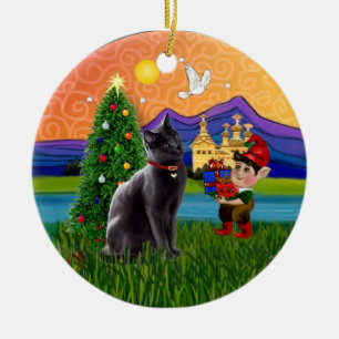 Weihnachtsfantasie - Russische Blaukatze Keramik Ornament