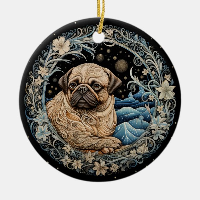 Weihnachtsfantasy Mops Ornament (Vorne)