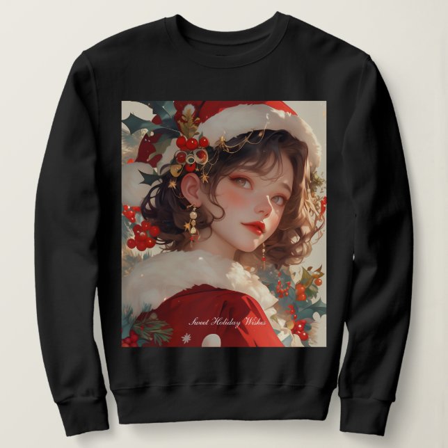 Weihnachtsfantasy: Romantische Frau Basic Sweatshi Sweatshirt (Design vorne)