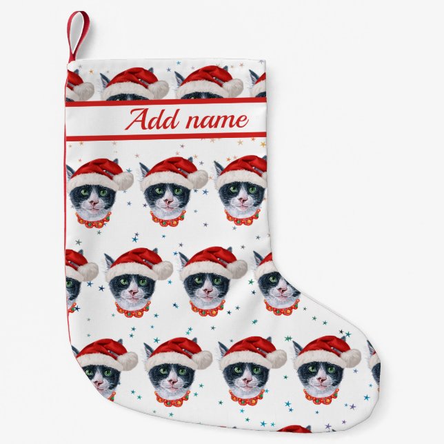 Weihnachtsfarbe Schwarz-Weiß-Katzenfarbe Kleiner Weihnachtsstrumpf (Vorderseite)