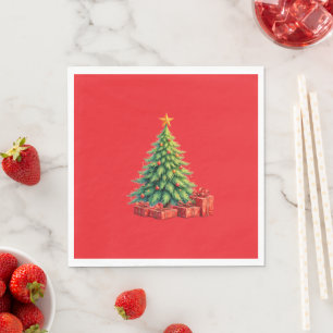 Weihnachtsfarben, dekorierter Weihnachtsbaum, Serviette