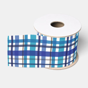 Weihnachtsfarben Kariert Blau Weiß Ripsband