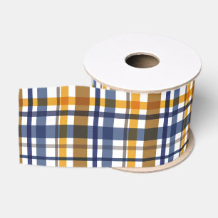 Weihnachtsfarben Kariert Navy Yellow Brown Ripsband