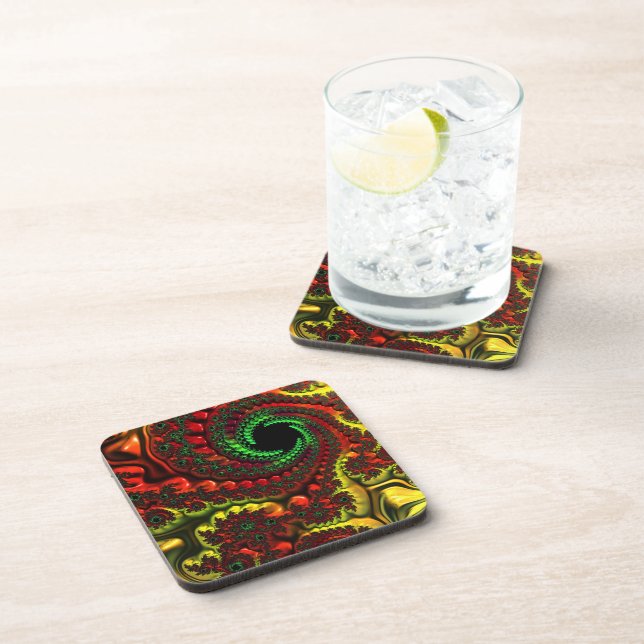 Weihnachtsfarben Mandelbrot Kunststoff-Untersetzer Getränkeuntersetzer (Rechte Seite)