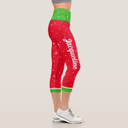 Weihnachtsfarben mit Ihrem Namen in Weiß - rot Capri Leggings