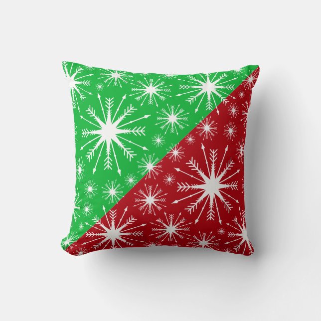 Weihnachtsfarben und Schneeflocken Kissen (Vorderseite)