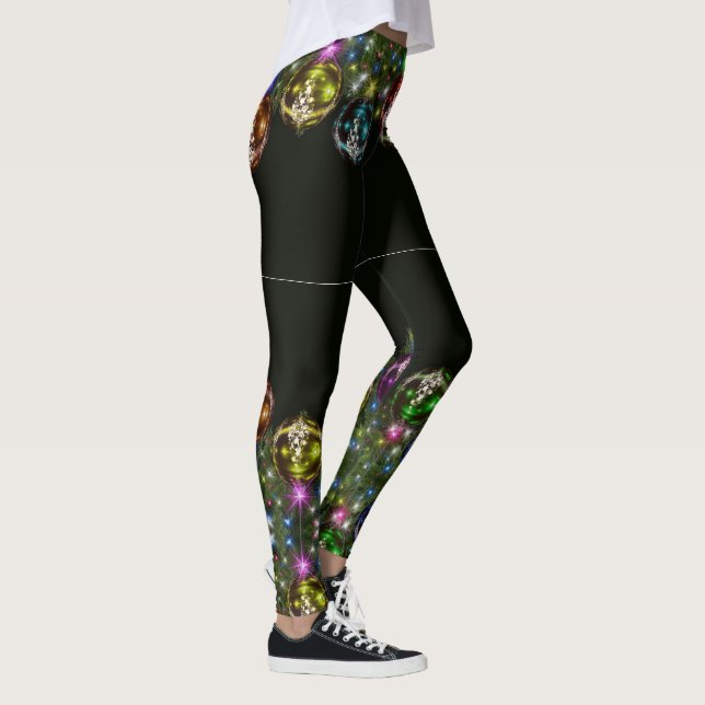 Weihnachtsfarbene Ornamente Feiertage Schwarz Leggings (Rechts)