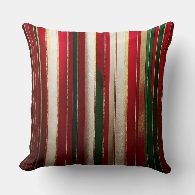 Weihnachtsfarbenstreifen Rot-Grün-Gold Kissen (Vorderseite)