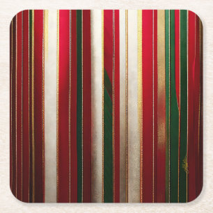 Weihnachtsfarbenstreifen Rot-Grün-Gold Rechteckiger Pappuntersetzer