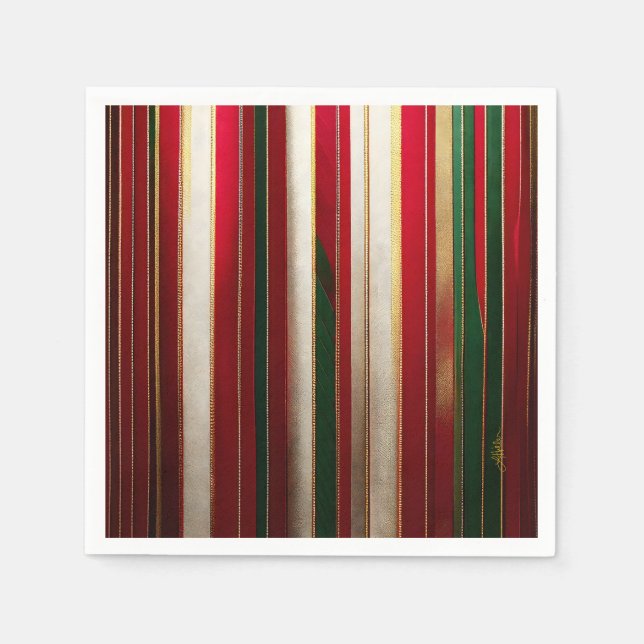 Weihnachtsfarbenstreifen Rot-Grün-Gold Serviette (Vorderseite)