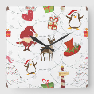 Weihnachtsfarbige Symbole 2 veränderbarer Hintergr Quadratische Wanduhr