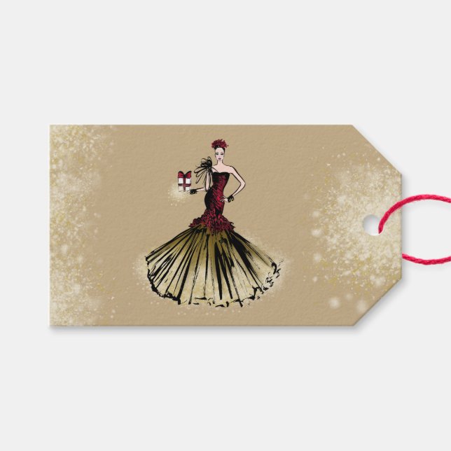 Weihnachtsfashion Illustration mit Paket Geschenkanhänger (Vorderseite (Horizontal))