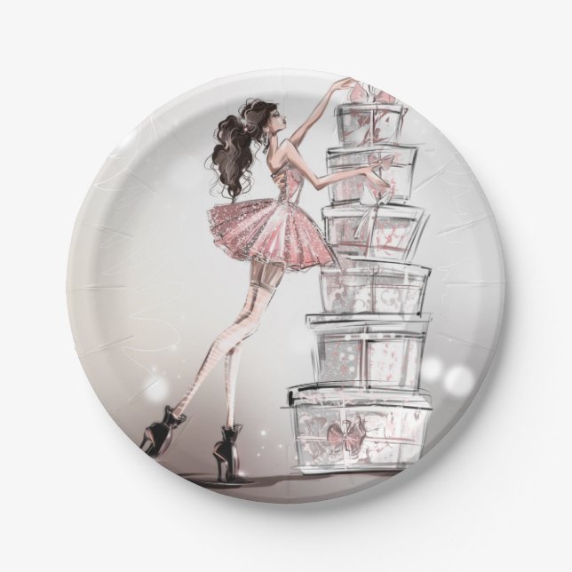 Weihnachtsfashion Illustration Paper Plate Pappteller (Vorderseite)