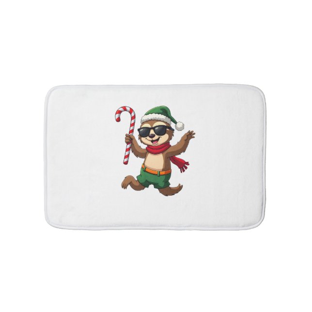 Weihnachtsfaultier-Elf-Peppermint-Candy-Cane-Shirt Badematte (Vorderseite)