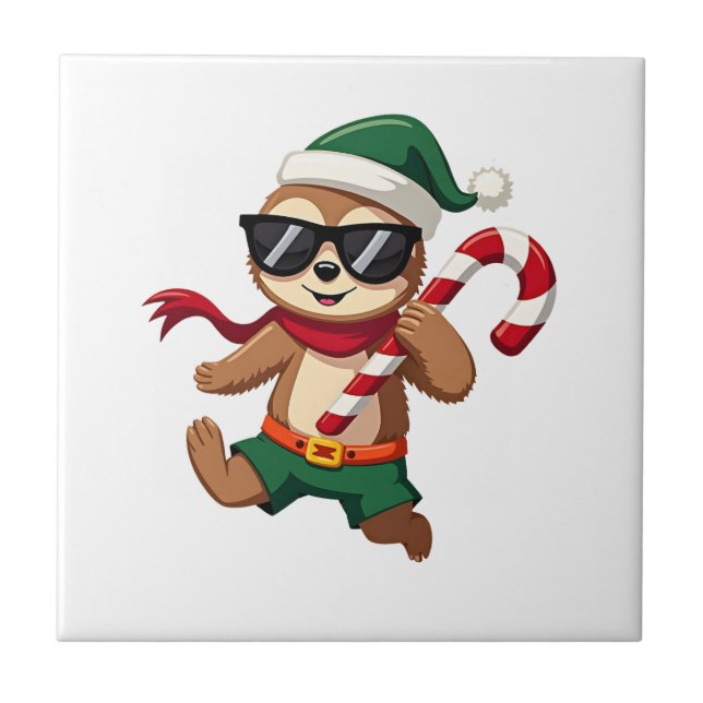 Weihnachtsfaultier-Elf-Peppermint-Candy-Cane-Shirt Fliese (Vorderseite)