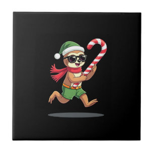 Weihnachtsfaultier-Elf-Peppermint-Candy-Cane-Shirt Fliese