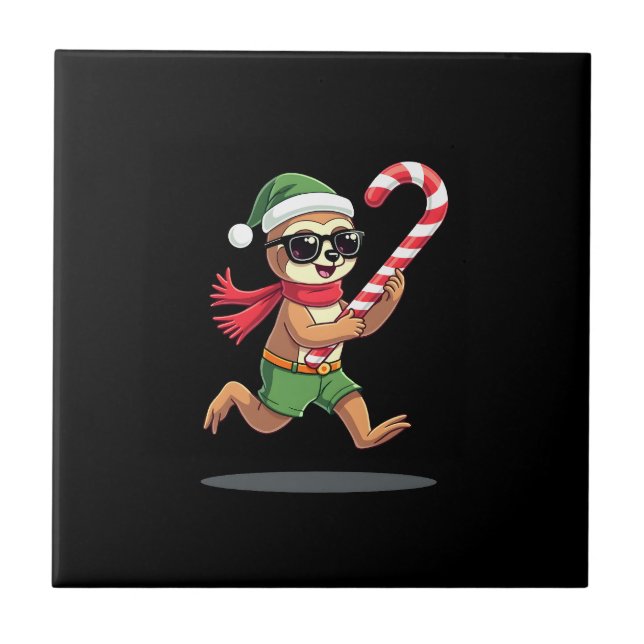 Weihnachtsfaultier-Elf-Peppermint-Candy-Cane-Shirt Fliese (Vorderseite)