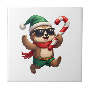 Weihnachtsfaultier-Elf-Peppermint-Candy-Cane-Shirt Fliese