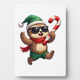 Weihnachtsfaultier-Elf-Peppermint-Candy-Cane-Shirt Fotoplatte