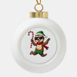 Weihnachtsfaultier-Elf-Peppermint-Candy-Cane-Shirt Keramik Kugel-Ornament
