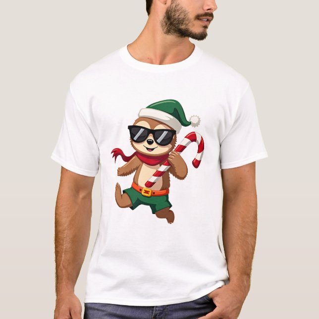 Weihnachtsfaultier-Elf-Peppermint-Candy-Cane-Shirt T-Shirt (Vorderseite)