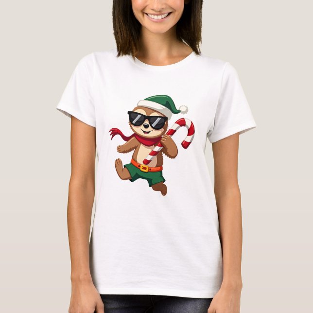 Weihnachtsfaultier-Elf-Peppermint-Candy-Cane-Shirt T-Shirt (Vorderseite)