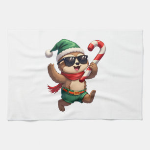 Weihnachtsfaultier-Elf-Pfefferminz-Candy-Cane-Shir Geschirrtuch