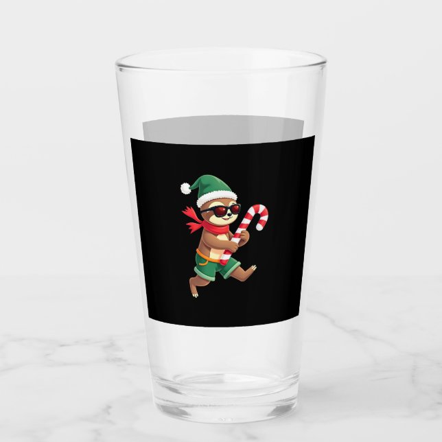Weihnachtsfaultier-Elf-Pfefferminz-Candy-Cane-Shir Glas (Vorderseite)
