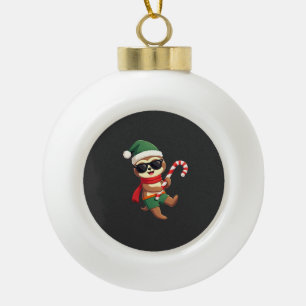Weihnachtsfaultier-Elf-Zuckerrohr-Shirt Gi Keramik Kugel-Ornament