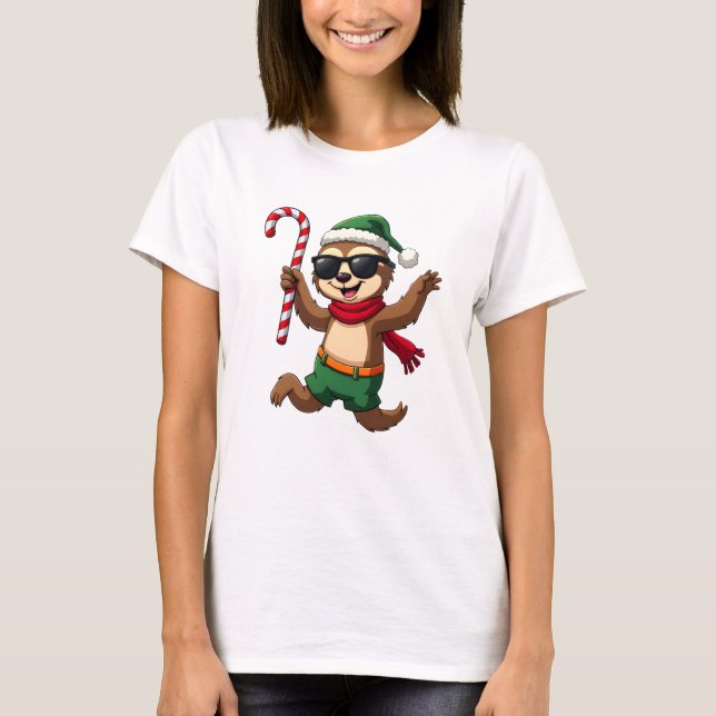 Weihnachtsfaultier-Elf-Zuckerrohr-Shirt Gi T-Shirt (Vorderseite)