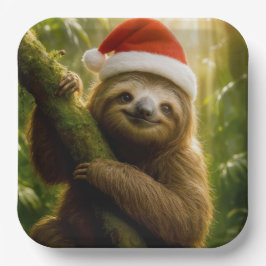 Weihnachtsfaultier mit Santa-Hut Pappteller