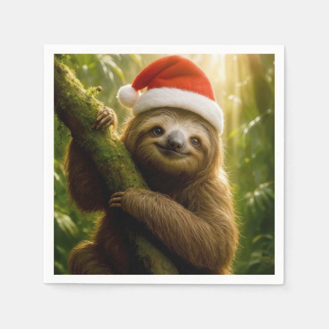 Weihnachtsfaultier mit Santa-Hut Serviette (Vorderseite)