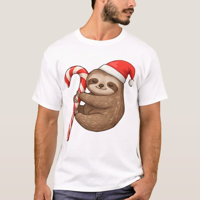 Weihnachtsfaultier umarmt Christstollen-Klassik-T- T-Shirt (Vorderseite)