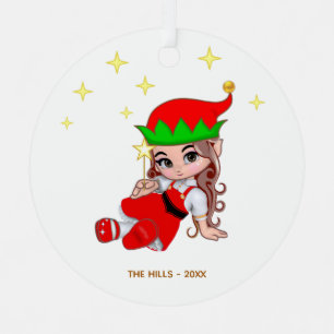 Weihnachtsfee-Elf hält einen Stern-Metallschmuck Ornament Aus Metall