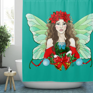Weihnachtsfee Fantasy Stechpalme Glocken Weihnacht Duschvorhang