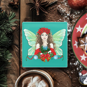 Weihnachtsfee Fantasy Stechpalme Glocken Weihnacht Glasuntersetzer