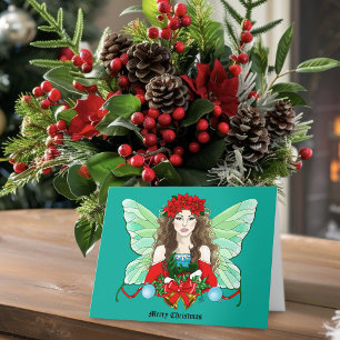 Weihnachtsfee Fantasy Stechpalme Glocken Weihnacht Karte